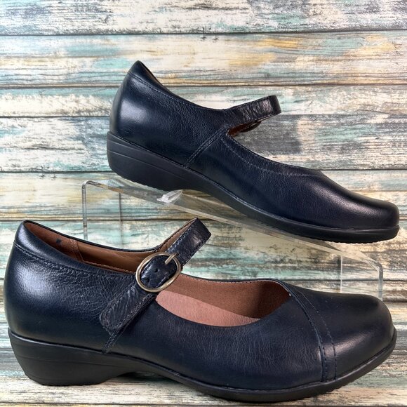 Dansko Mary Janes Womens 7.5-8 Navy Blue Leather Casual Comfort Shoes Adjustable - Picture 1 of 11